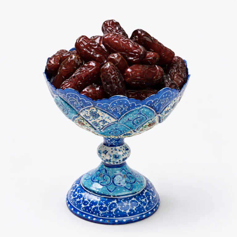 Close-up of Iranian dates and a halved date with its pit